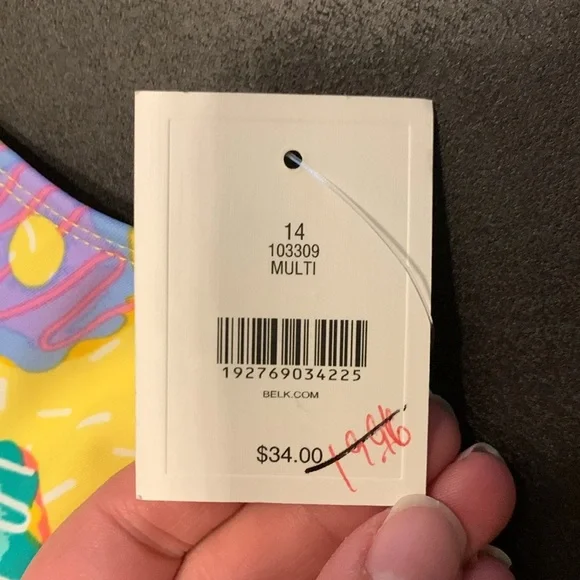 Crown & Ivy Kids Two Piece Swim Suit Bikini Donut Print Ruffles Size 14 - Picture 4 of 7